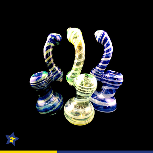 9" Twisted Color Fumed Glass Sherlock Bubbler