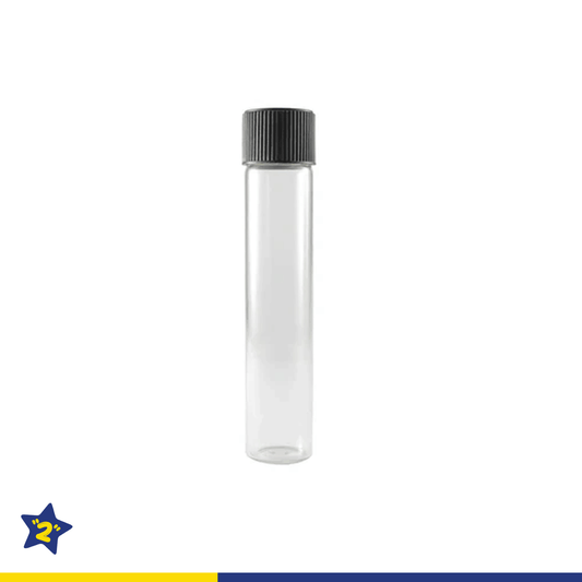 120mm x 22mm - Clear Glass J-Tube with Black Child Resistant Cap